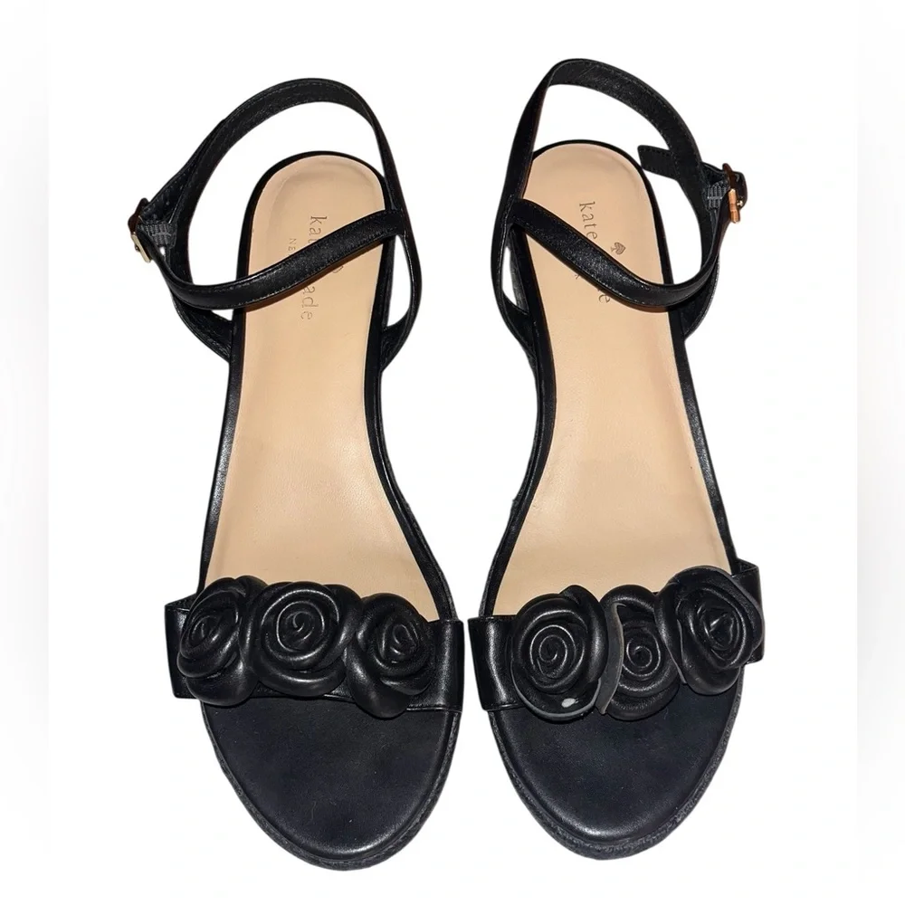 Kate Spade New York Jill Rosette Black Tan Espadrille Platform Wedges Size 9.5 M - Picture 2 of 5